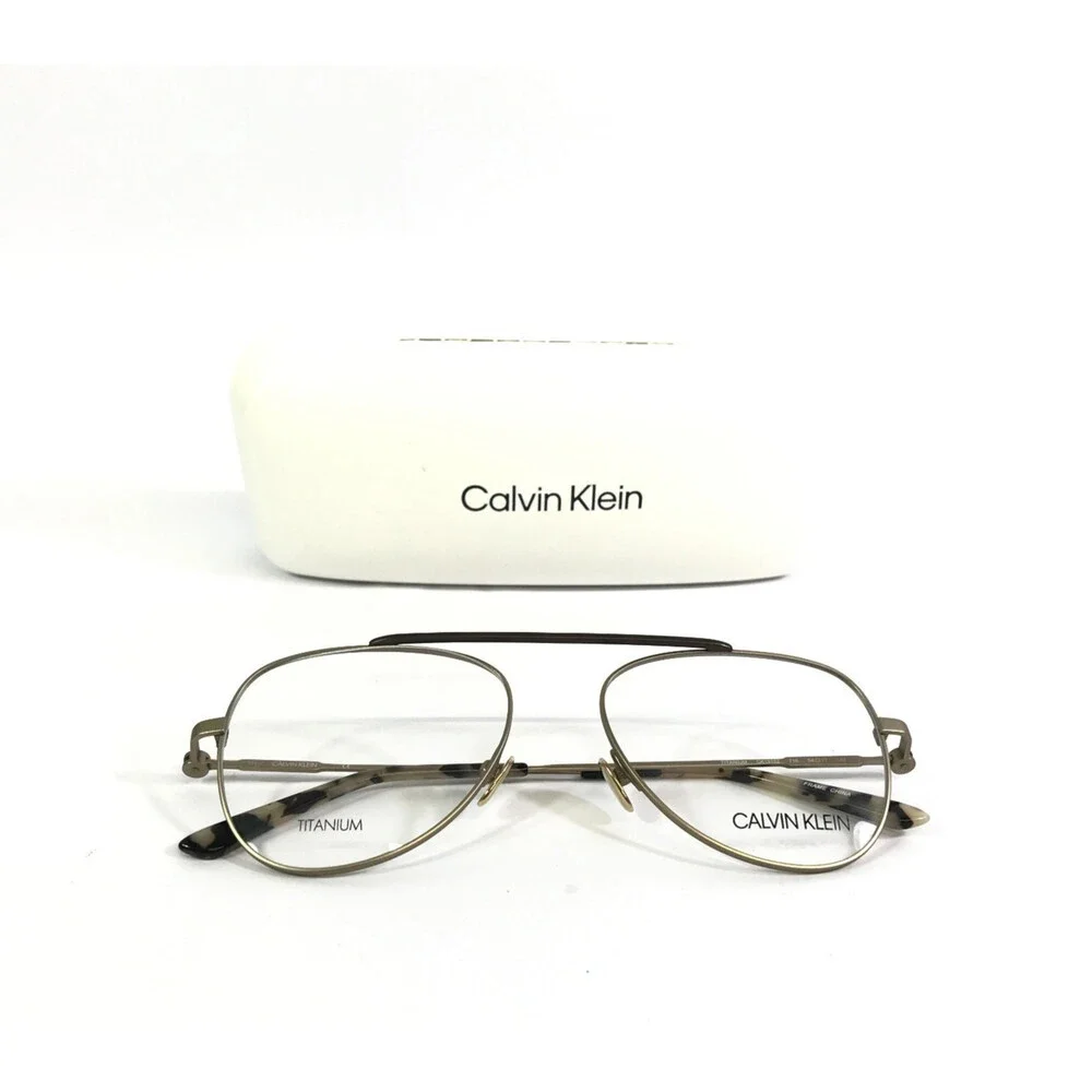 Calvin Klein Eyeglasses Frames CK19152 716 Satin Gold Aviator Titanium 54-17-145